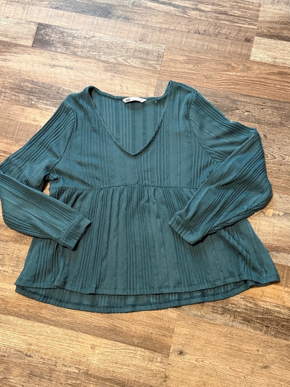 SO Women’s Teal Long Sleeve Oversized V Neck Babydoll Top Size M